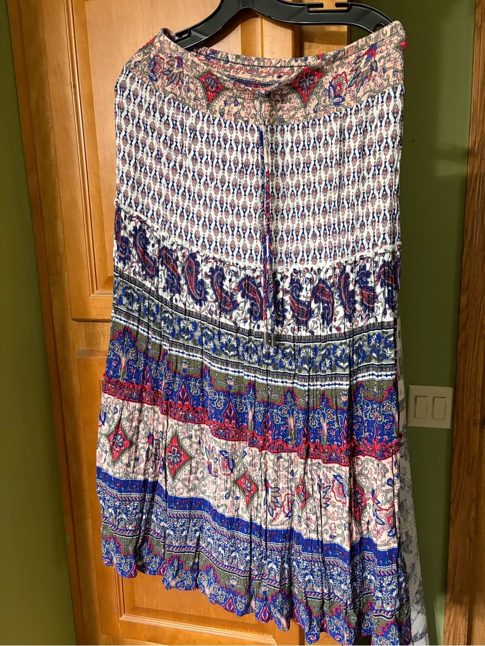 Westport Blue, Red and Cream Boho Printed Maxi Skirt
